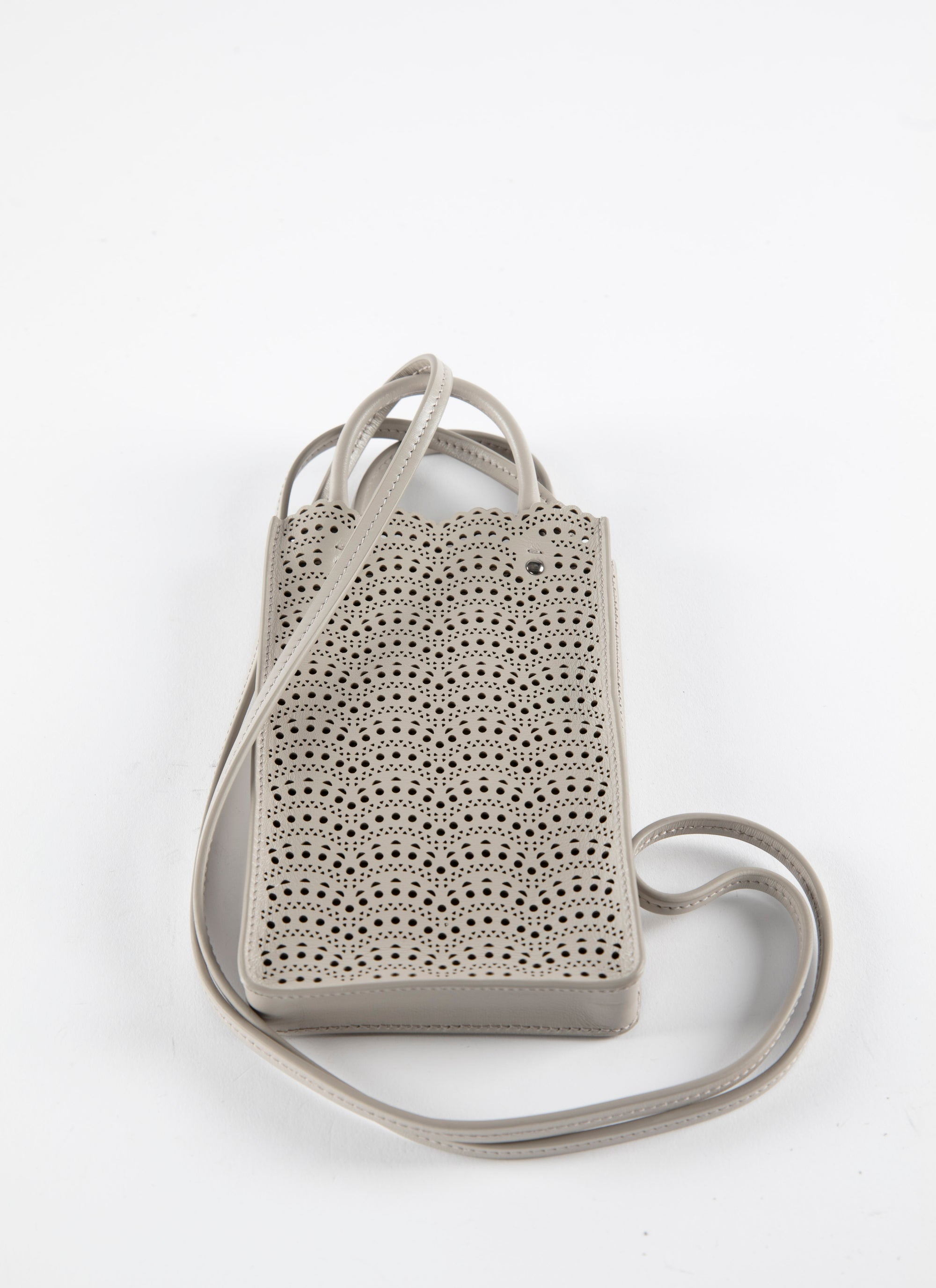 Garance phone holder in leather - Pearl