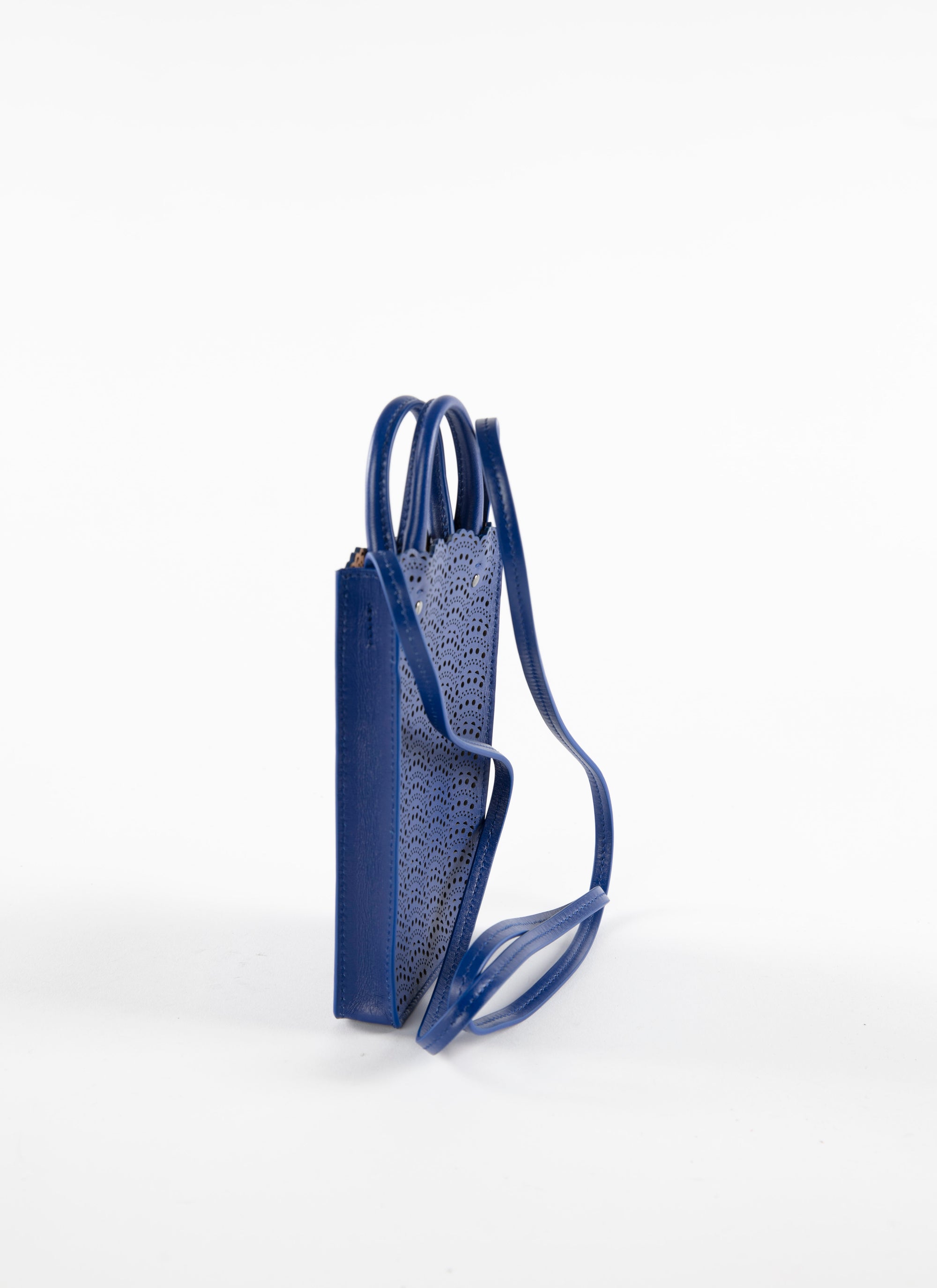 Garance phone holder in leather - Ultra Blue