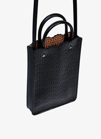 Garance phone holder in leather - Black intense