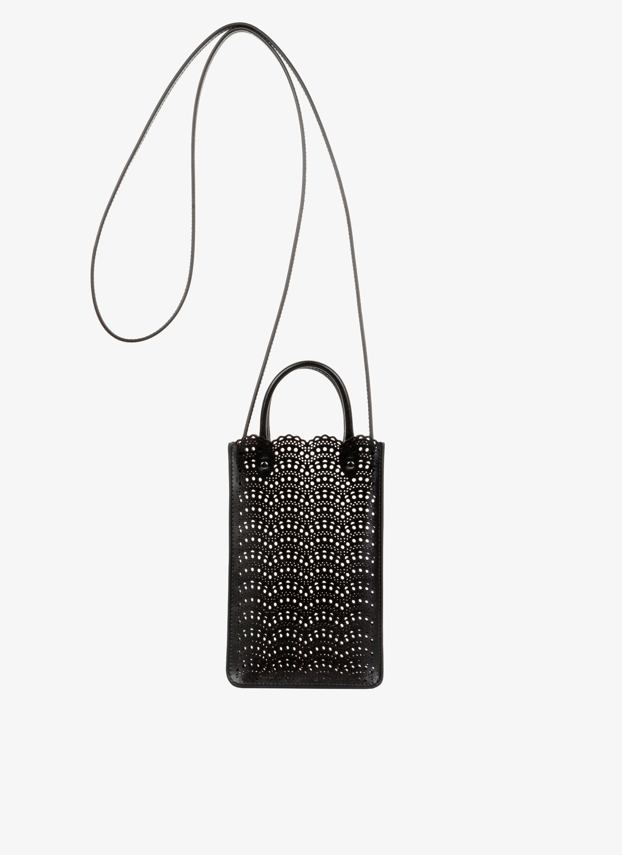 Garance phone holder in leather - Black intense