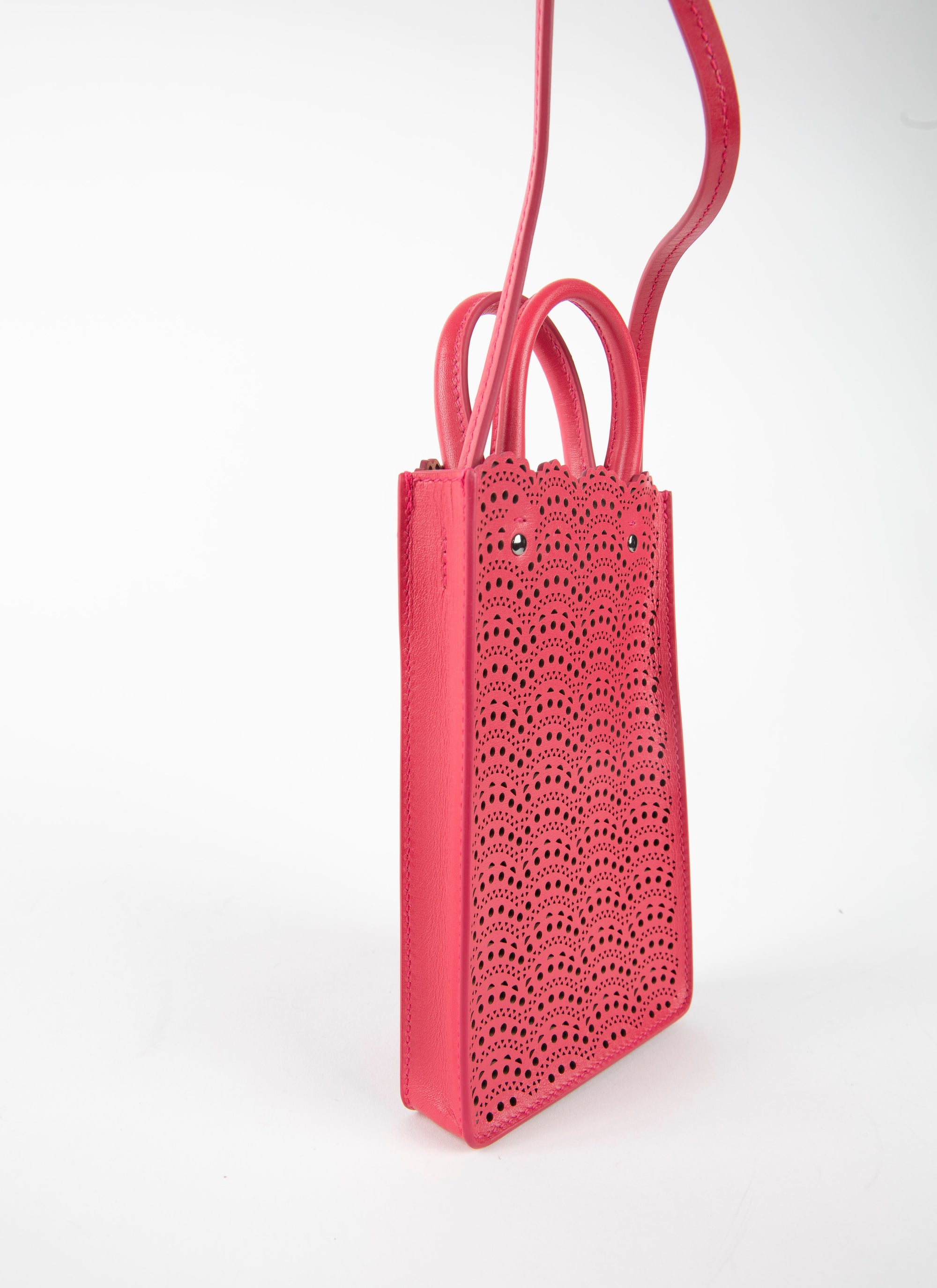 Garance phone holder in leather - Raspberry