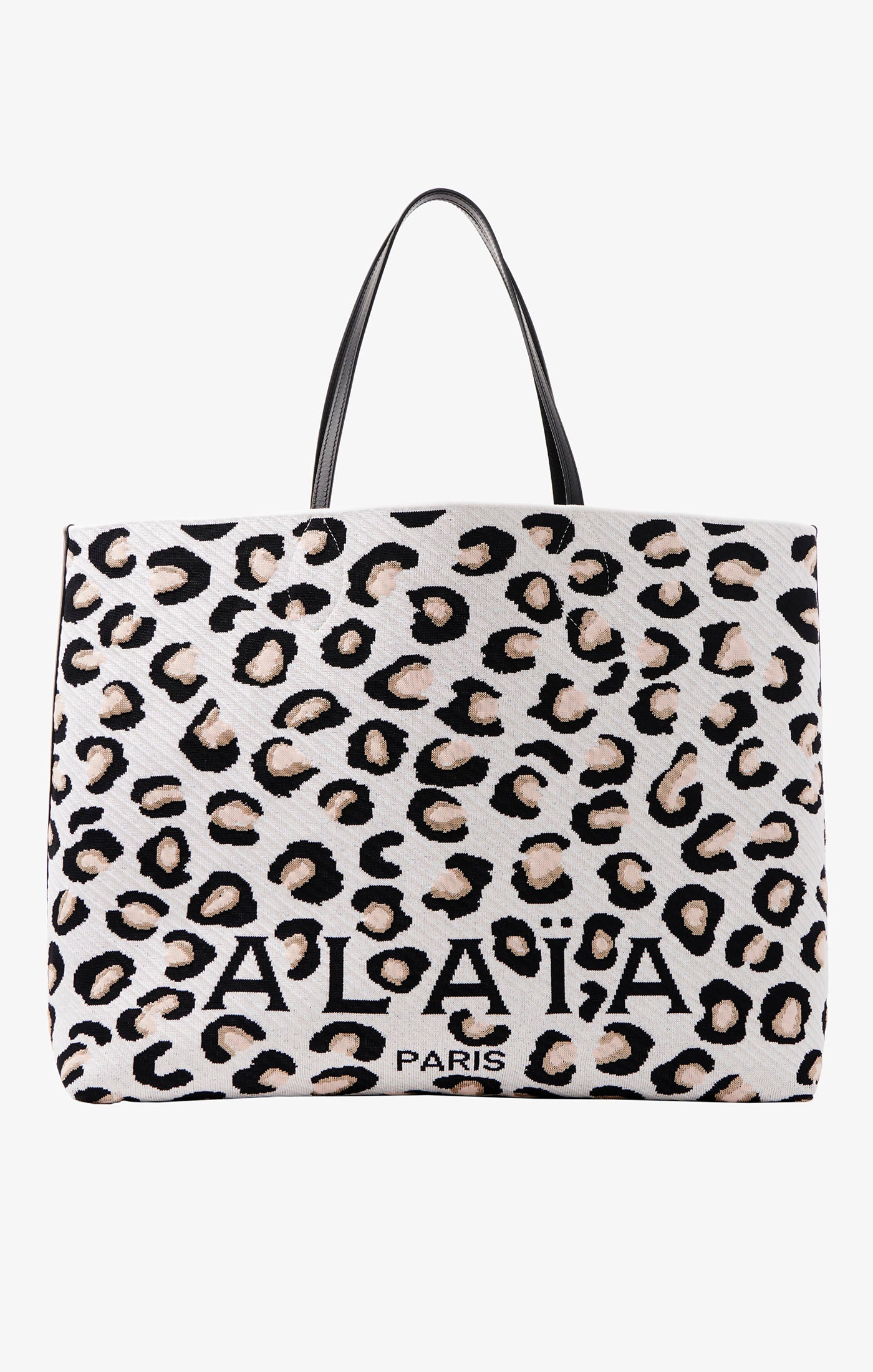 Large Leopard Print Jacquard Shopping Bag - White & Black