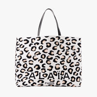 Large Leopard Print Jacquard Shopping Bag - White & Black