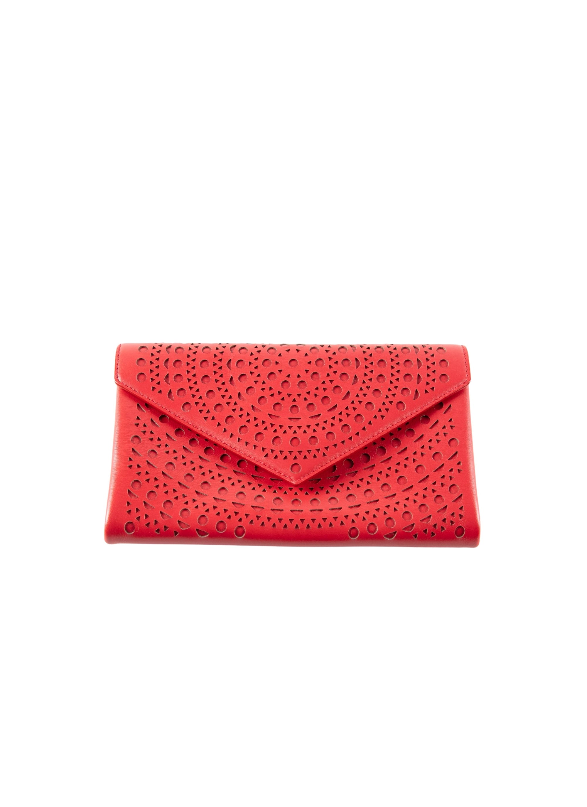 Openwork leather clutch bag - Vermeil Red