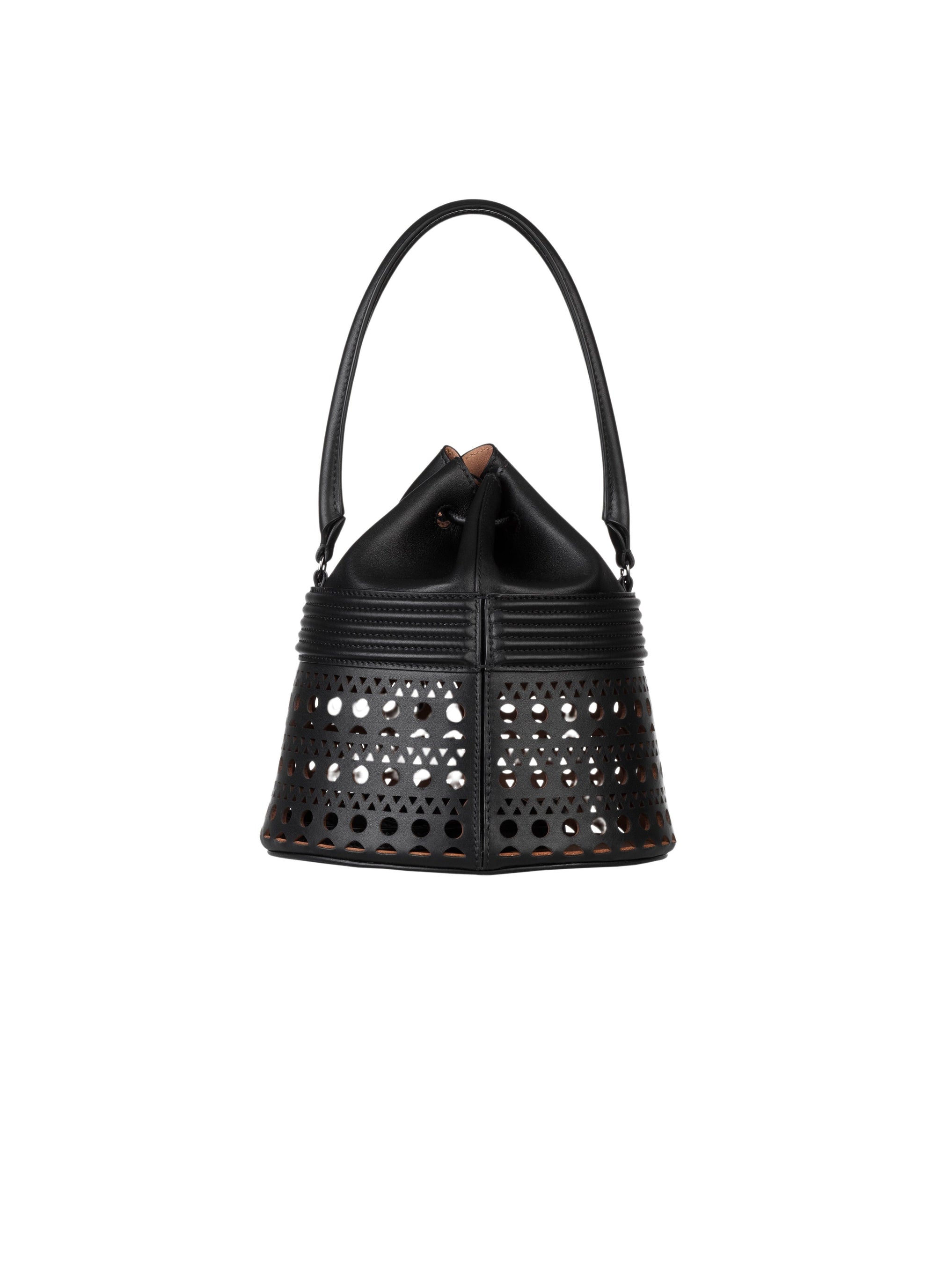 Bucket corset bag in leather - Black intense