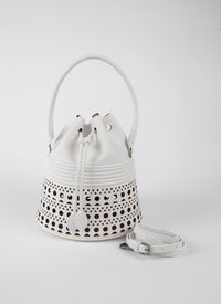 Bucket corset bag in leather - Optic White