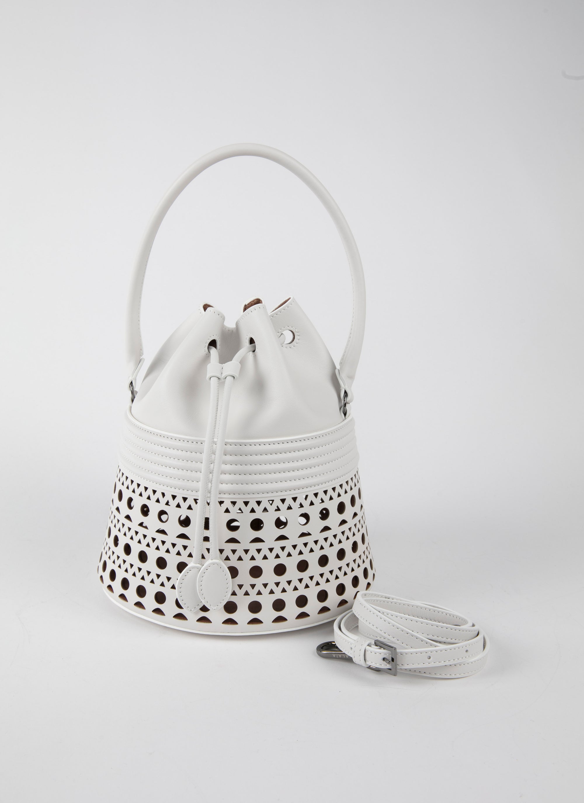 Bucket corset bag in leather - Optic White