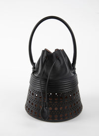 Bucket corset bag in leather - Black intense