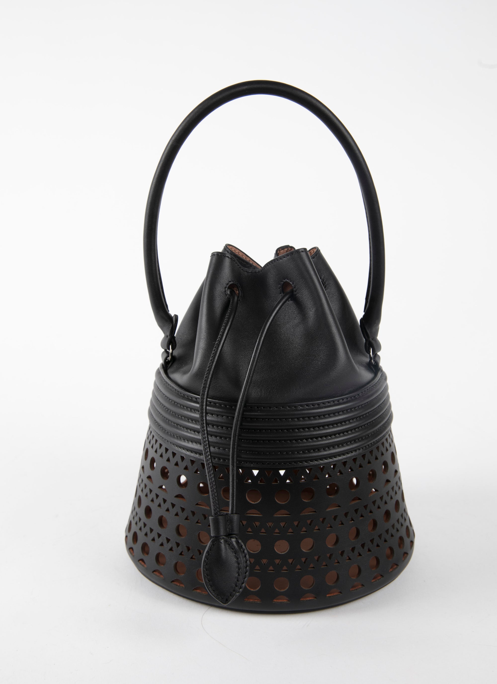 Bucket corset bag in leather - Black intense