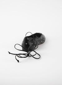 Leather eyelet lace-up ballerinas - Black intense