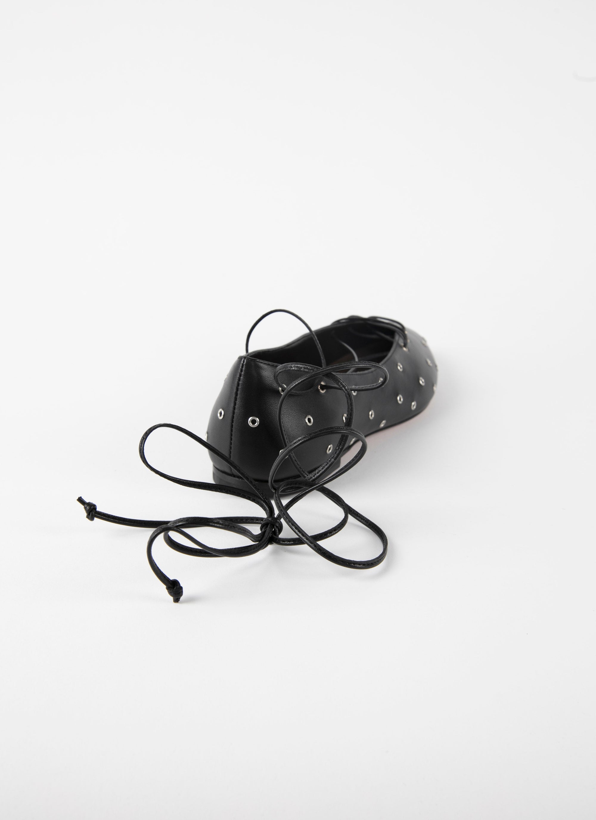 Leather eyelet lace-up ballerinas - Black intense