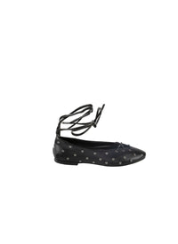Leather eyelet lace-up ballerinas - Black intense