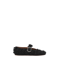 Ballerines à bride et empiècements fleuris en cuir - Noir