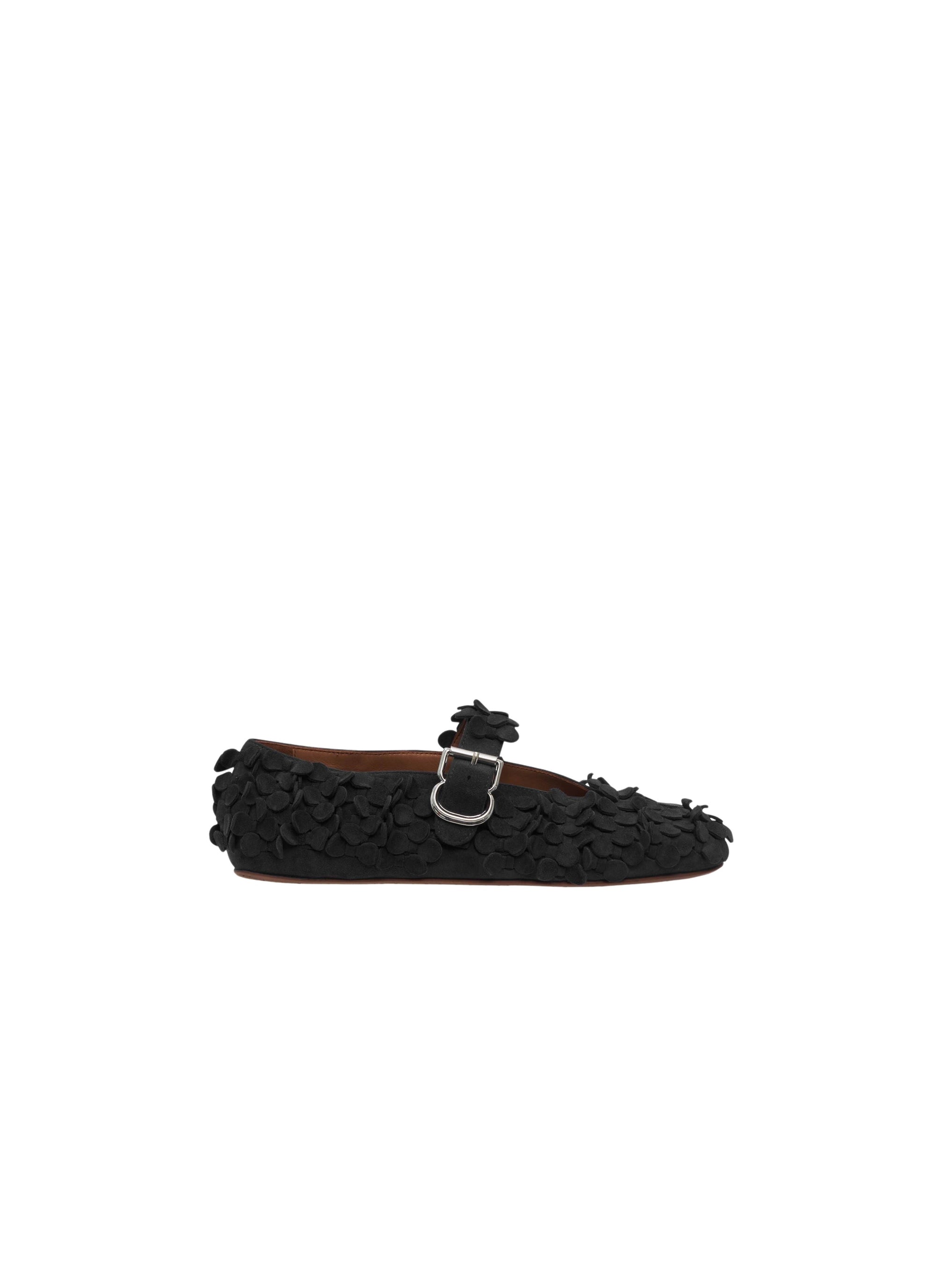 Ballerines à bride et empiècements fleuris en cuir - Noir