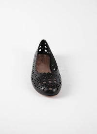 Classic round-toe openwork ballerina flats in leather - Black intense