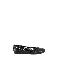 Classic round-toe openwork ballerina flats in leather - Black intense