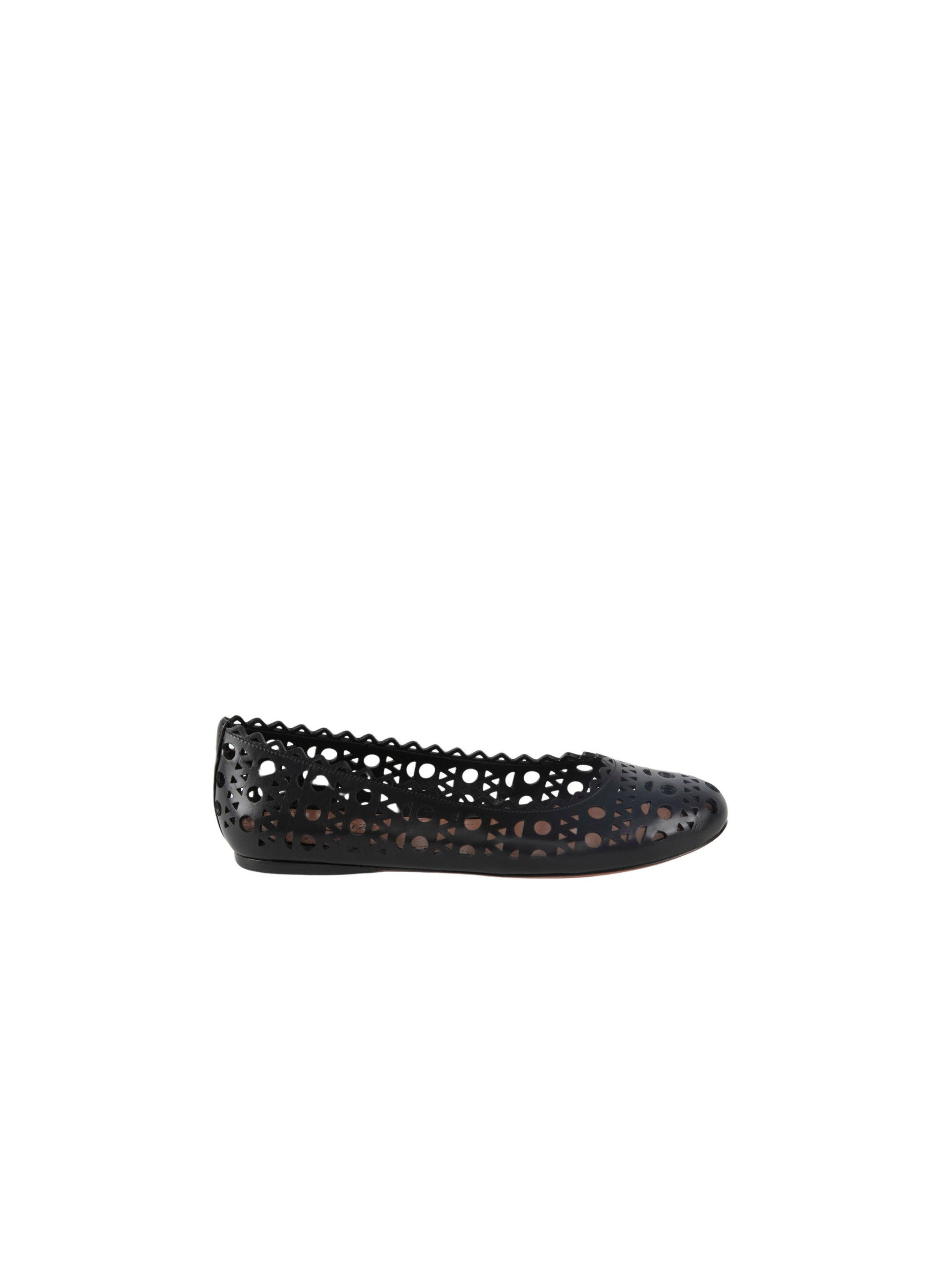 Classic round-toe openwork ballerina flats in leather - Black intense