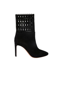 Openwork ankle boots 90 in leather - Black intense