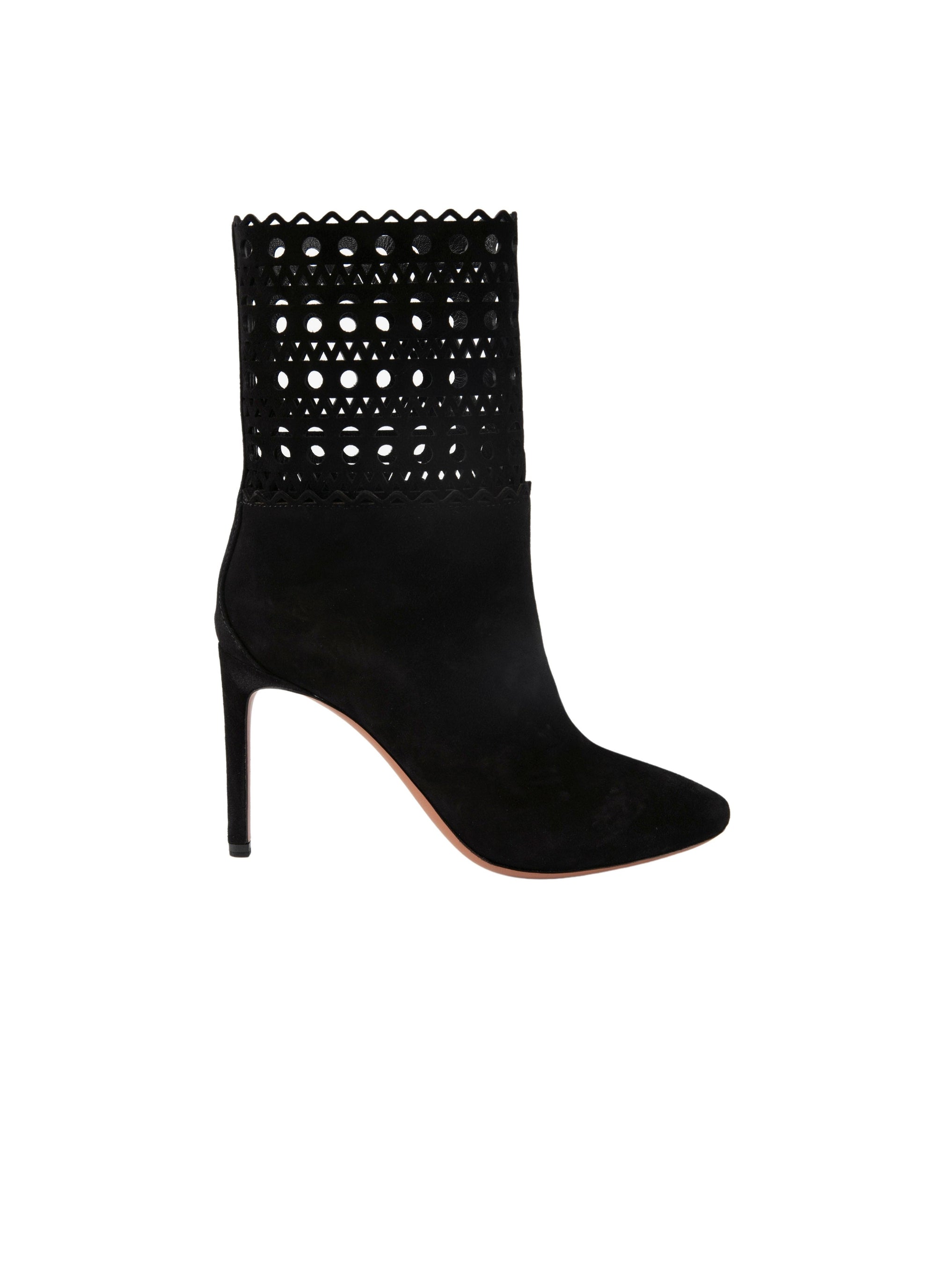 Openwork ankle boots 90 in leather - Black intense