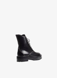 Bottines lacées à œillets en cuir - Noir