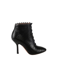 Bottines à talons 110 au motif ajouré en cuir lisse - Noir & Noir