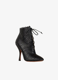 Bottines à talons 110 au motif ajouré en cuir lisse - Noir & Noir