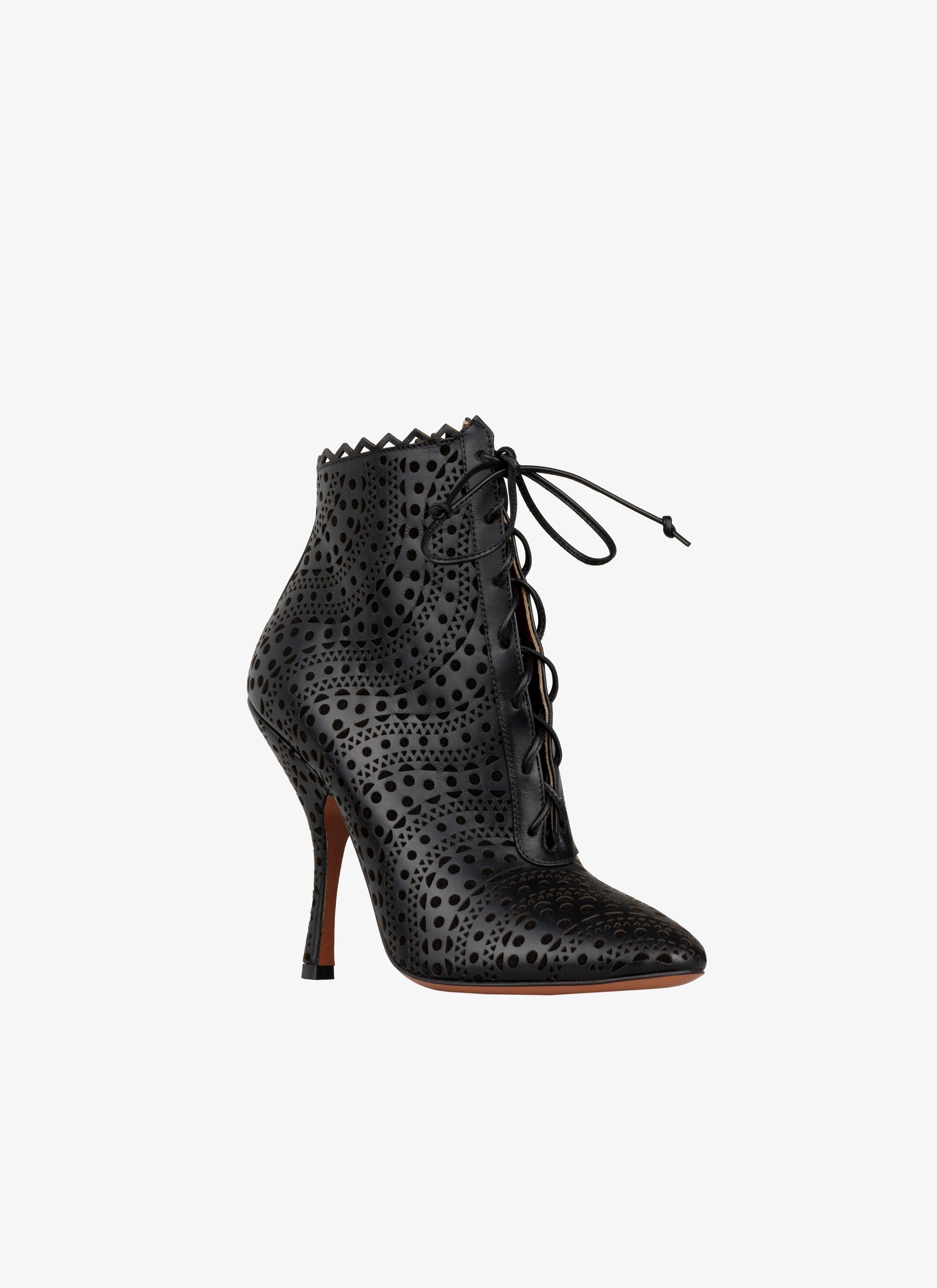 Bottines à talons 110 au motif ajouré en cuir lisse - Noir & Noir