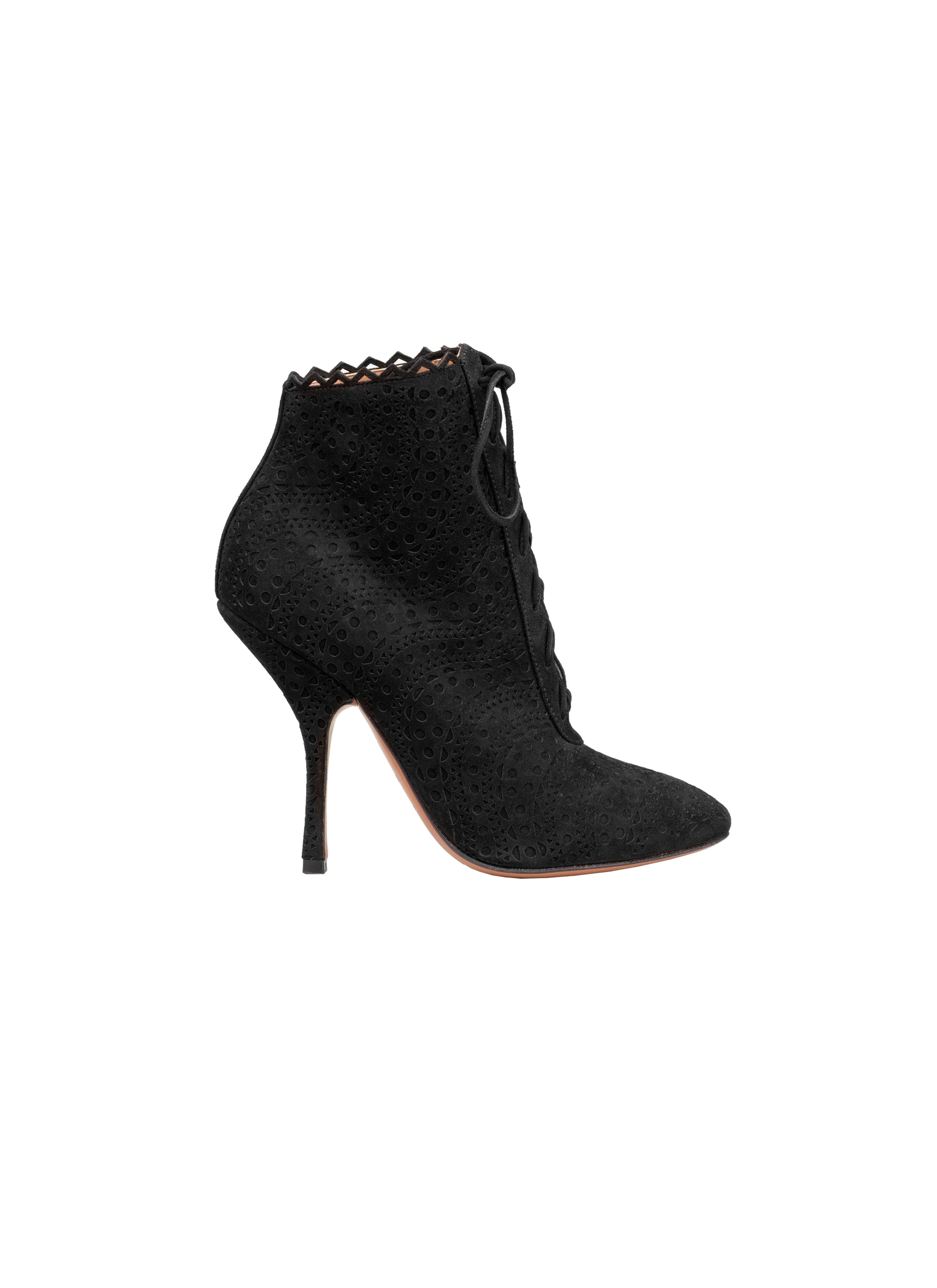Heeled boots with hemstitch in leather - Black