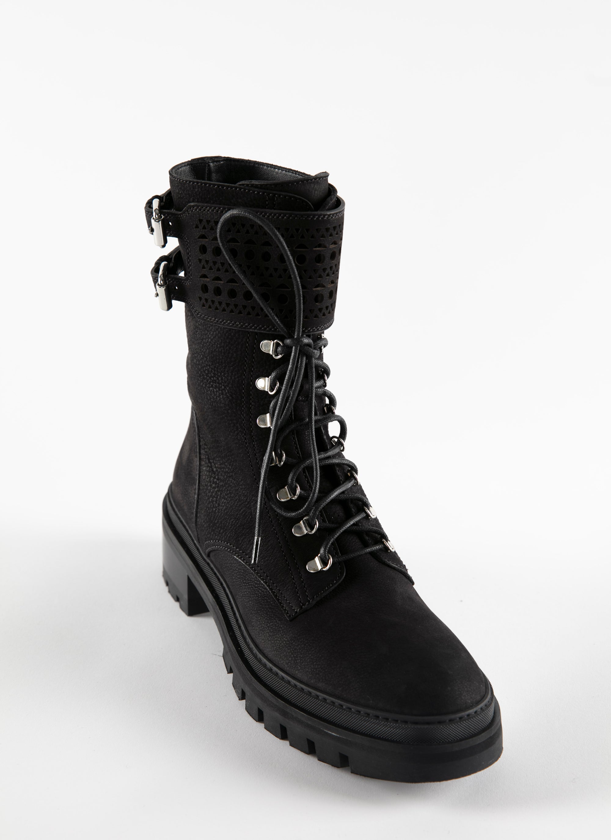 Bottines rangers à lacets en cuir - Noir