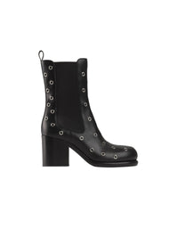 Round-toed leather ankle boots - Black