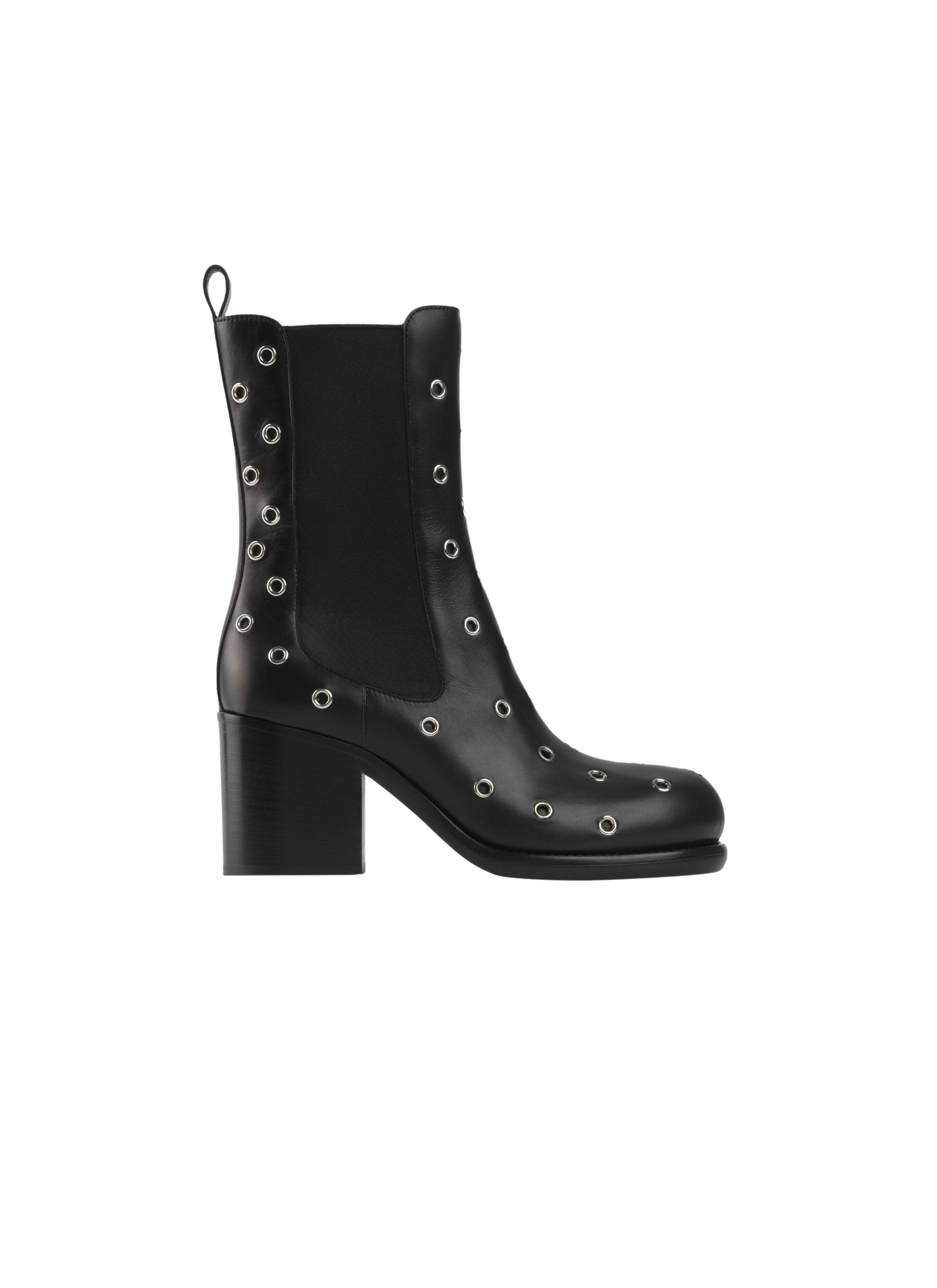 Round-toed leather ankle boots - Black