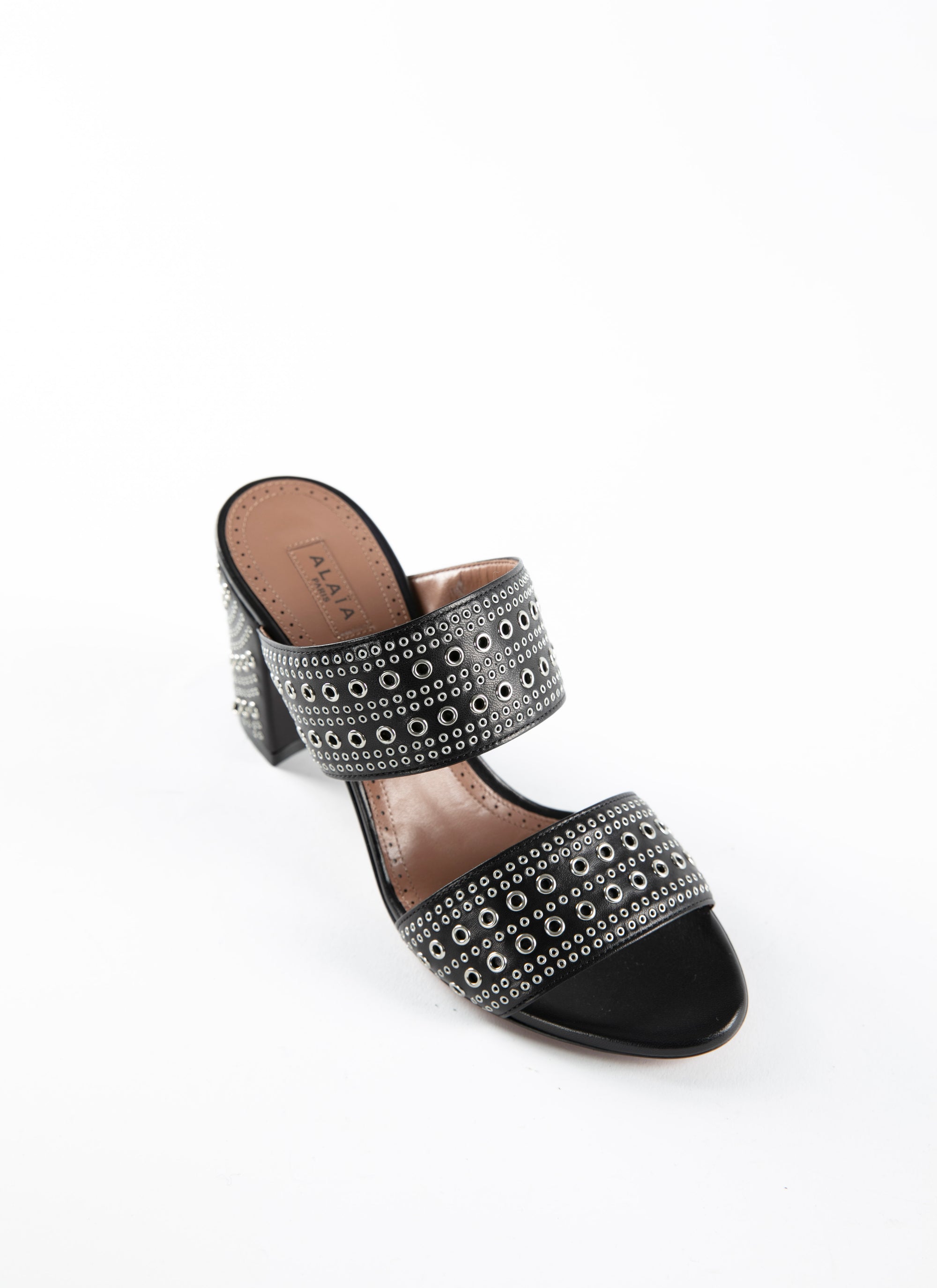 Mules 75 en cuir avec oeillets - Noir