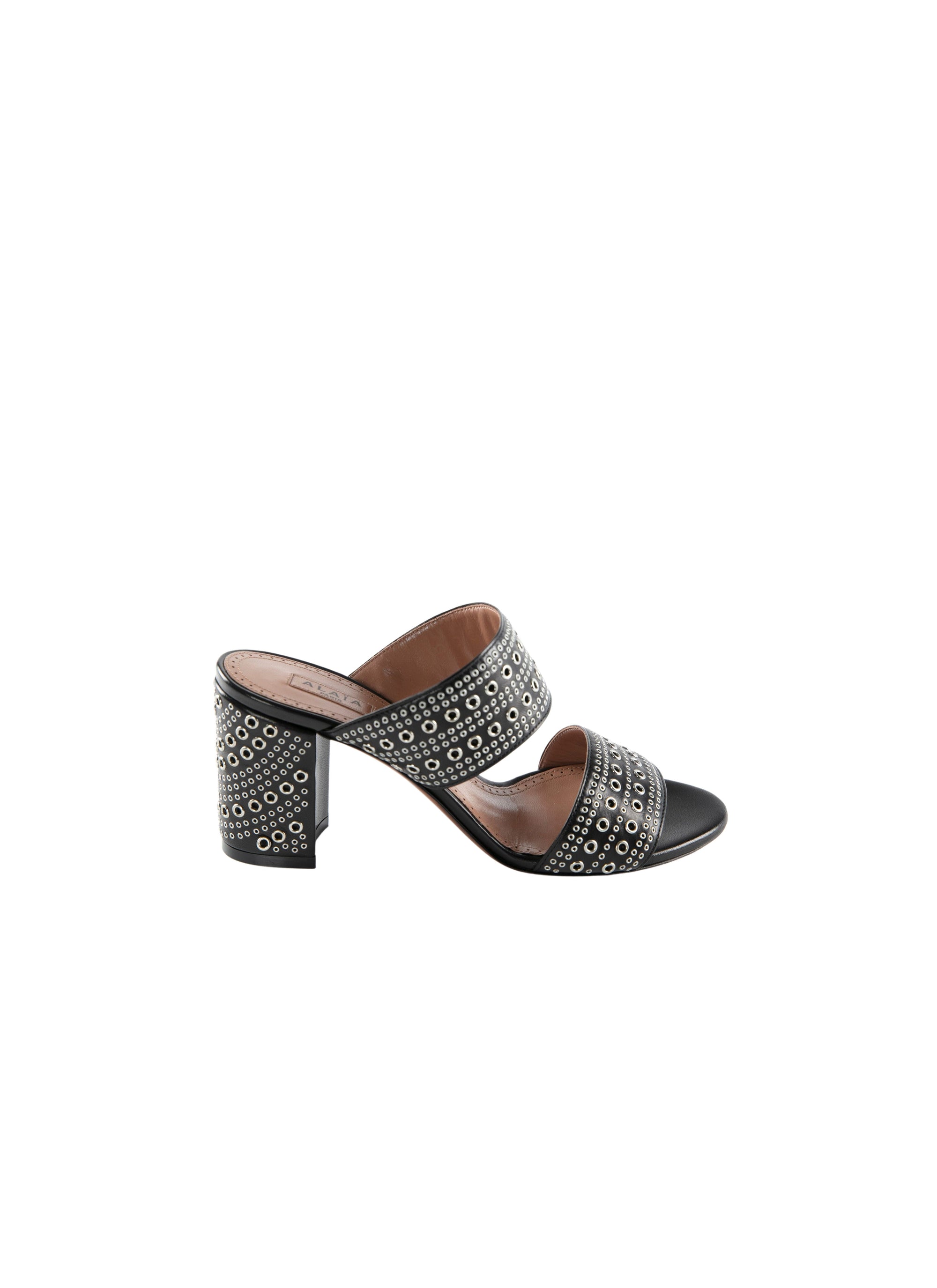 Mules 75 en cuir avec oeillets - Noir