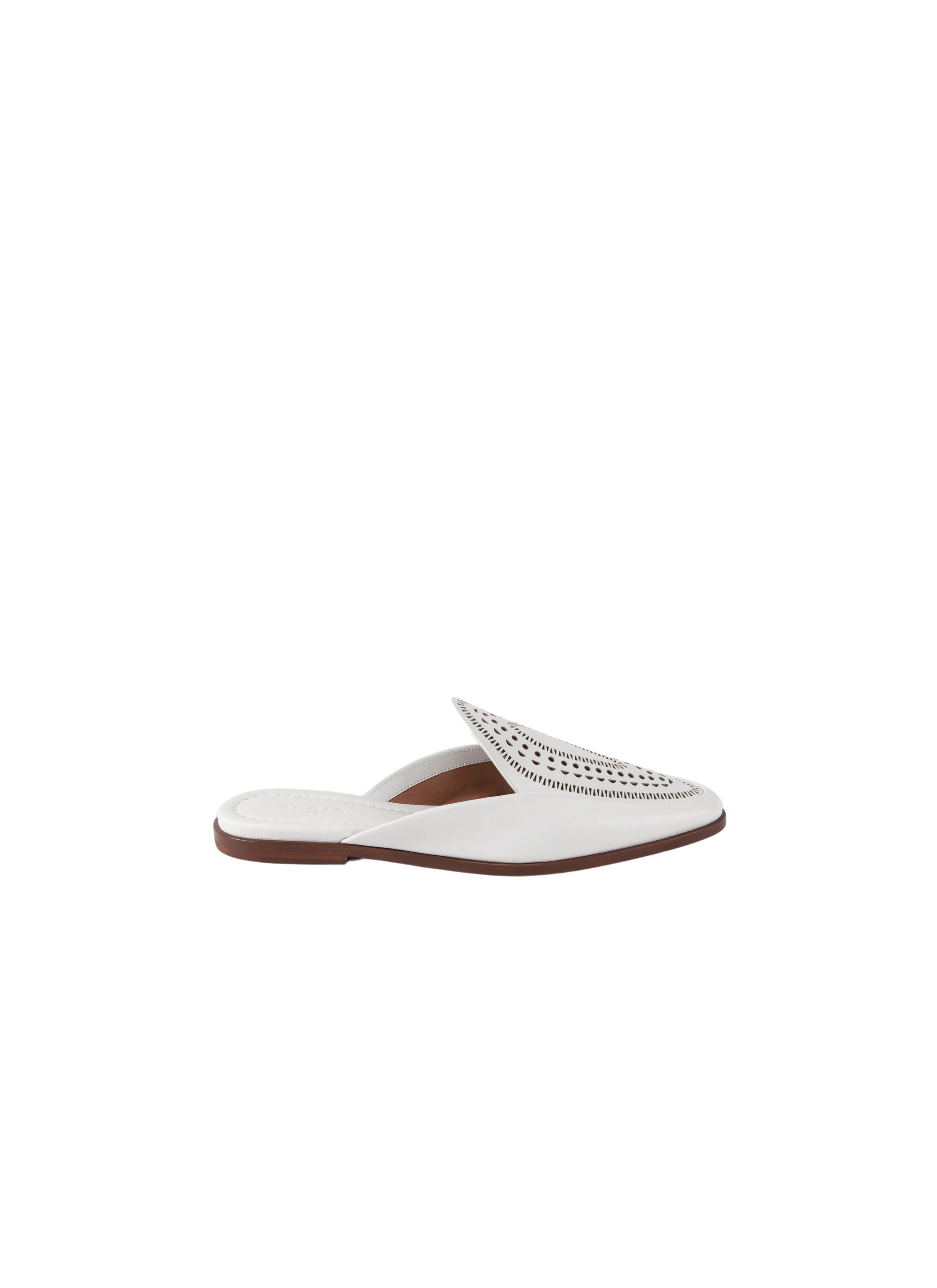 Mules plates en cuir ajourées - Blanc Craie