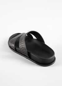 Mules ajourées en cuir géométriques - Noir intense