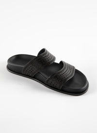 Mules ajourées en cuir géométriques - Noir intense