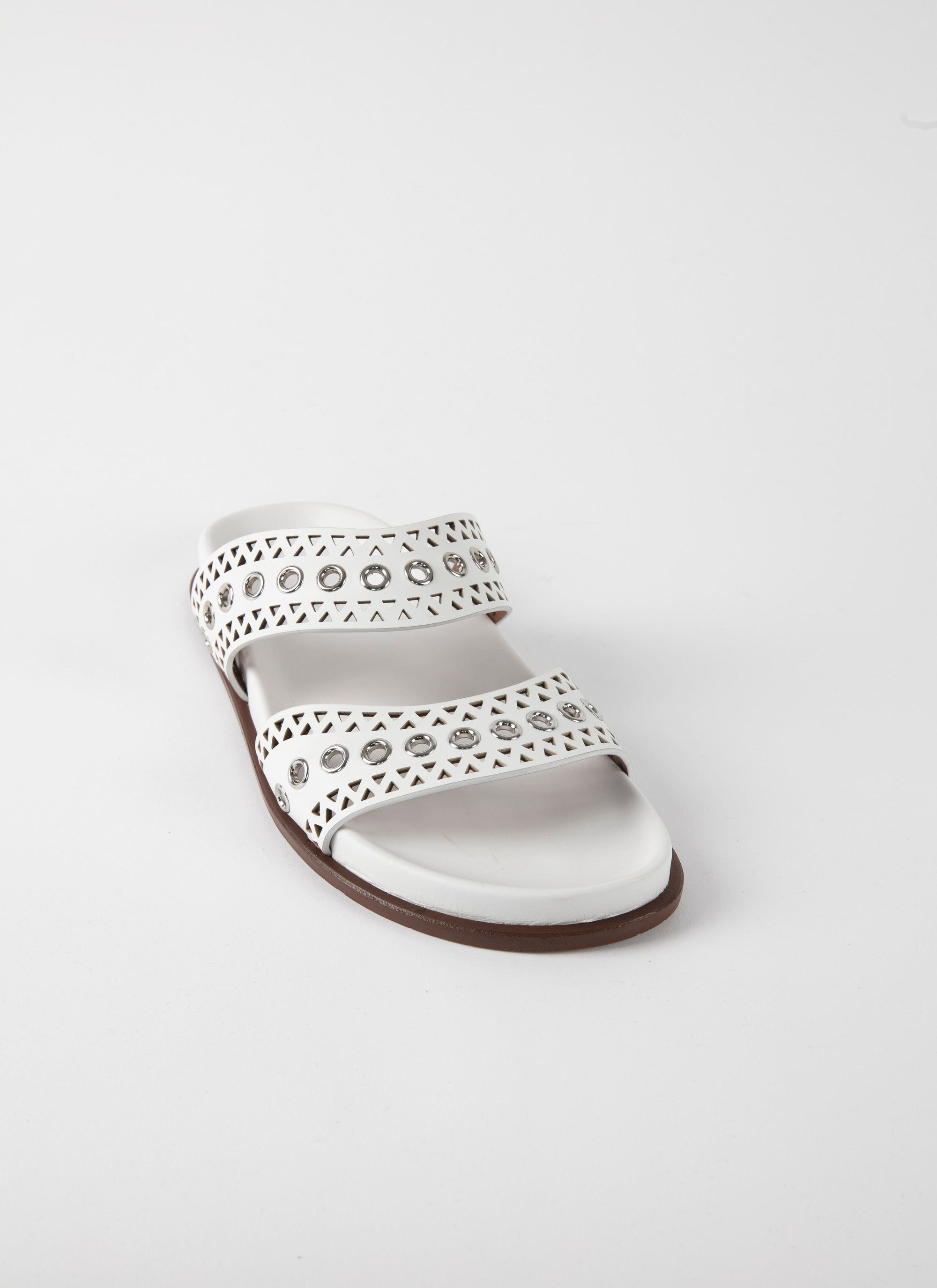 Mules ajourées en cuir géométriques - Blanc Cassé