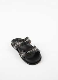 Mules ajourées en cuir géométriques - Noir