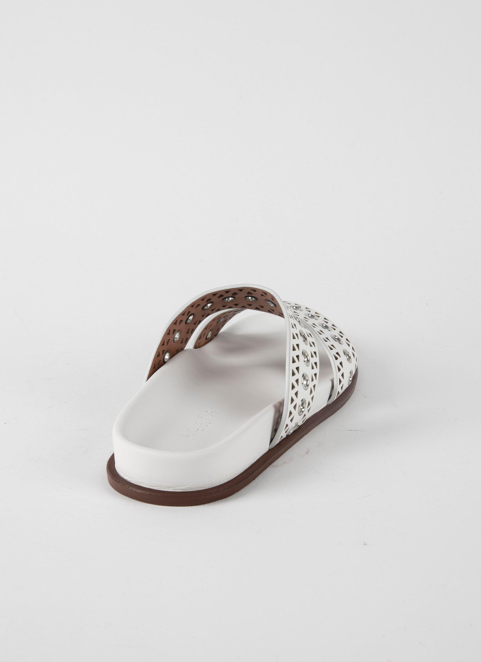 Mules ajourées en cuir géométriques - Blanc Cassé