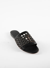 sandales en cuir plates ajourées - Noir