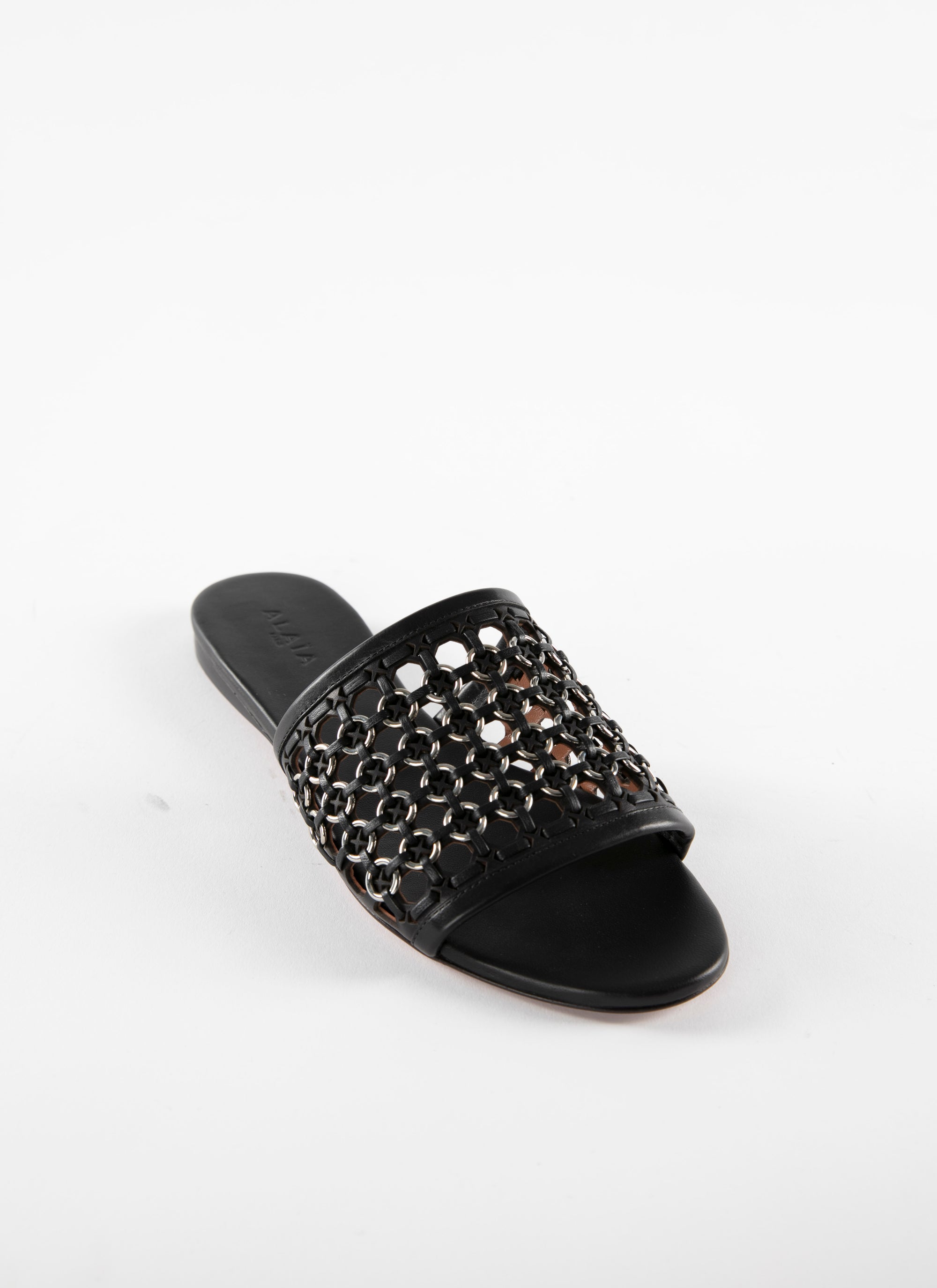 sandales en cuir plates ajourées - Noir