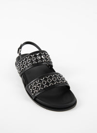 Mules à bride en cuir à œillets - Noir