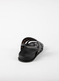 Mules à bride en cuir à œillets - Noir