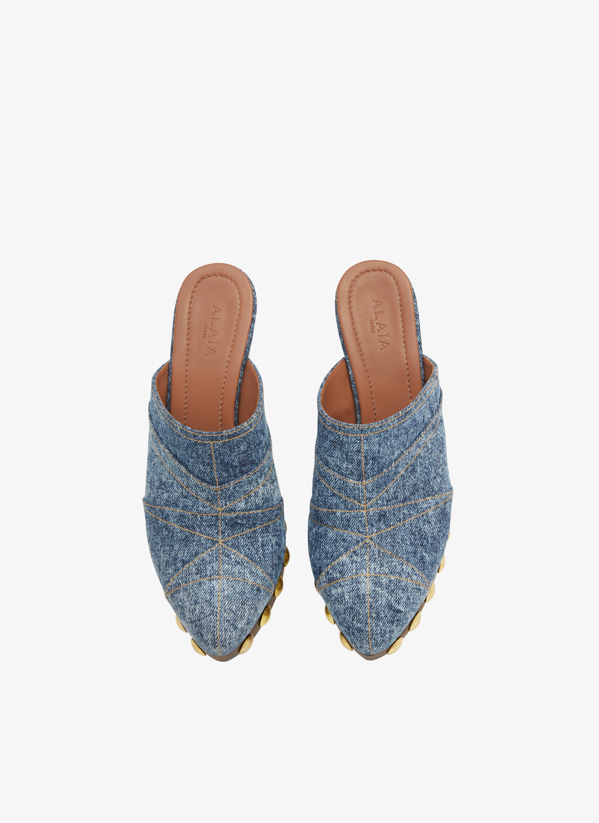Platform Mules in Denim and Wood - Jeans Blue