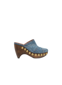 Platform Mules in Denim and Wood - Jeans Blue