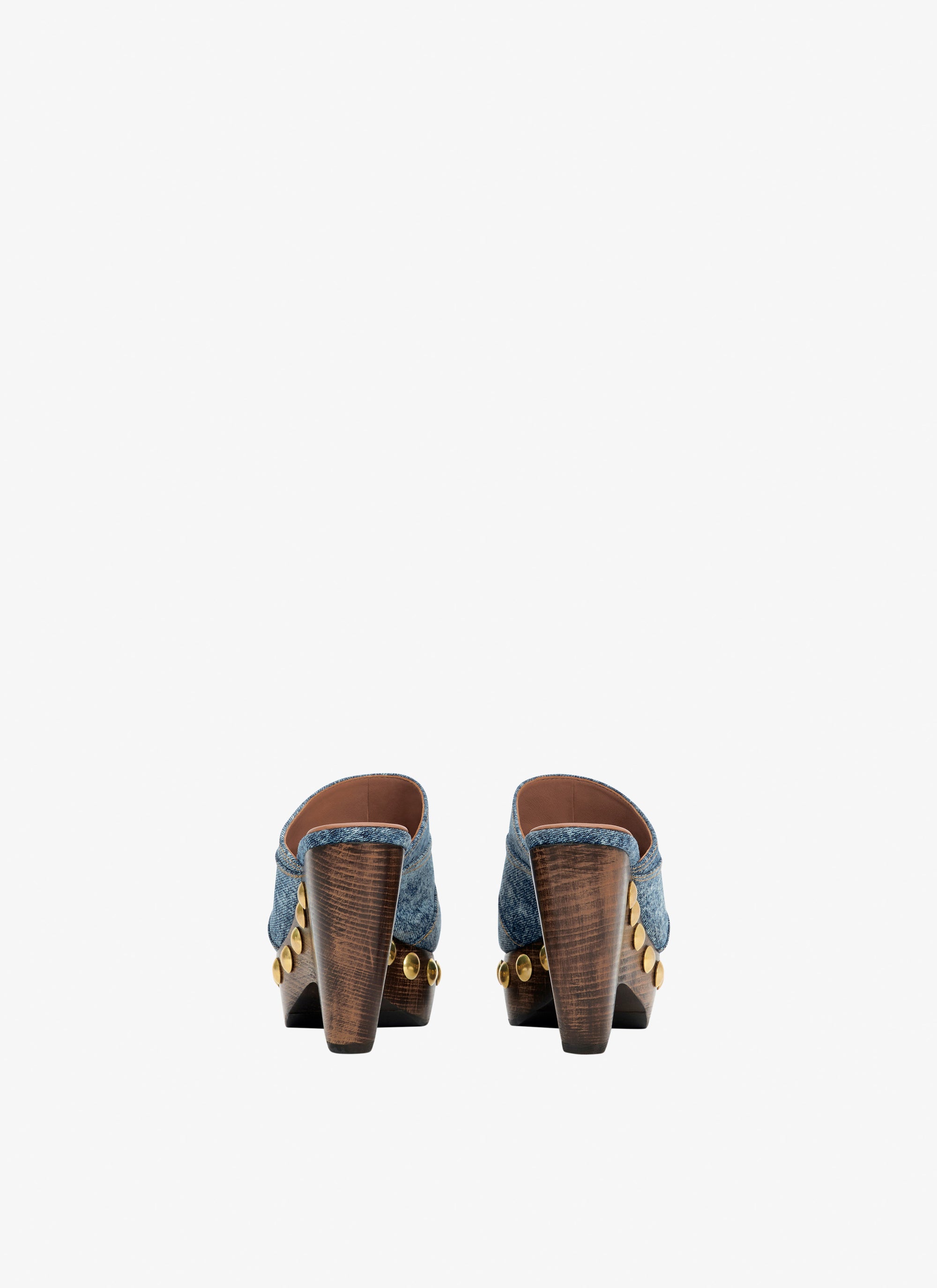 Platform Mules in Denim and Wood - Jeans Blue