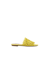 Flat openwork sandals in leather - Lemon Yellow