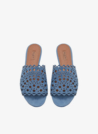 Flat openwork sandals in leather - Denim Blue