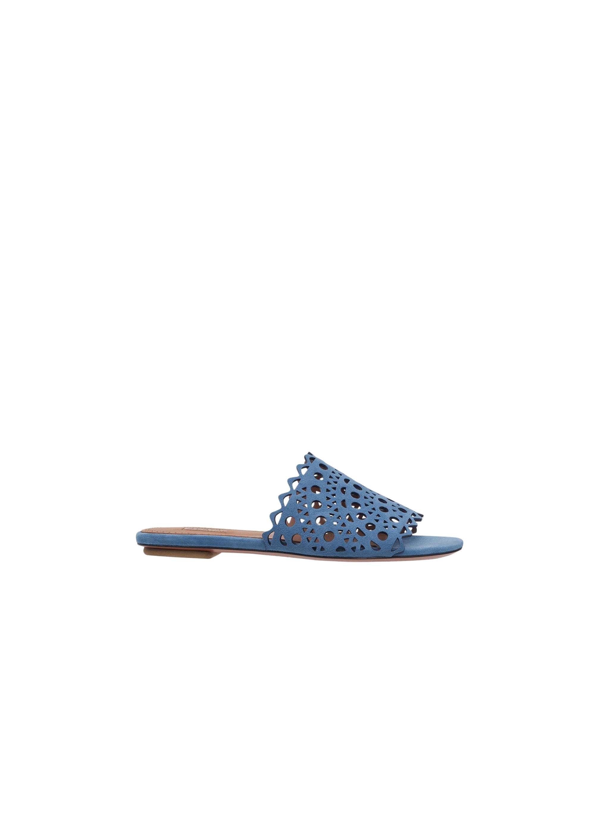 Flat openwork sandals in leather - Denim Blue