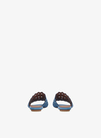 Flat openwork sandals in leather - Denim Blue